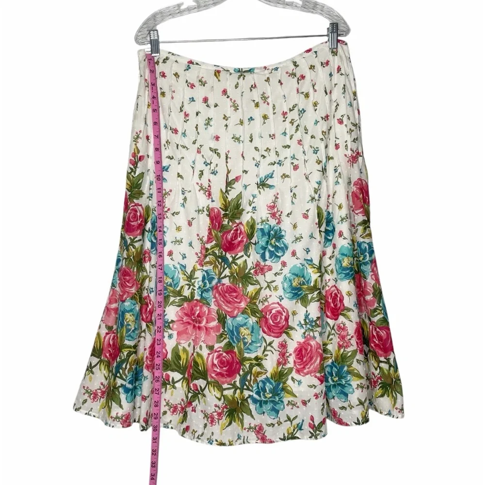 JM Collection 100% Cotton Floral Skirt Size 12 Flowers Girly Feminine Classic